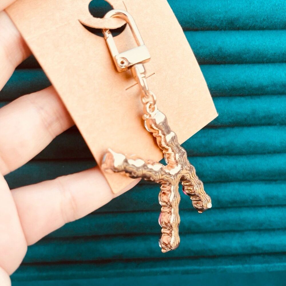 Rhinestone Letter “K” Keychain Bag Charm – Pink & Iridescent Crystals - Picture 3 of 10